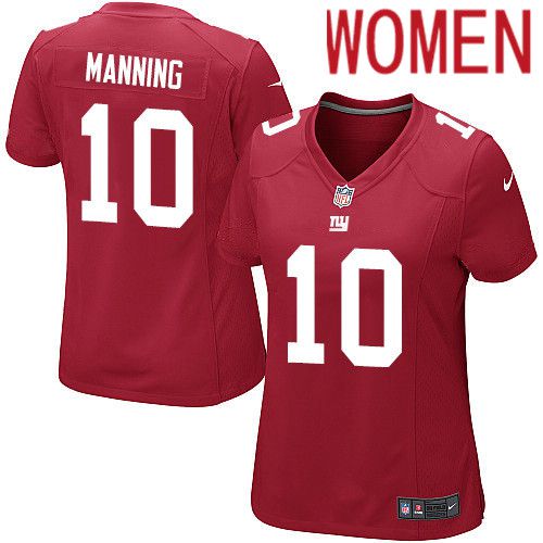 Women New York Giants #10 Eli Manning Nike Red Game NFL Jersey->women nfl jersey->Women Jersey